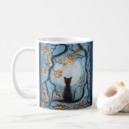 Whimsical Cat in Tree Full Moon Painting Love Coffee Mug