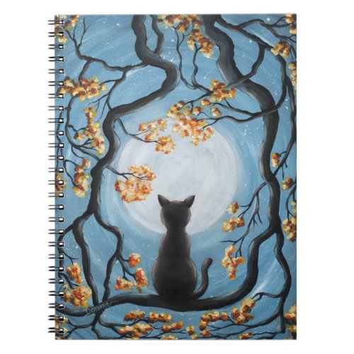 Whimsical Cat in Tree Full Moon Painting Notebook