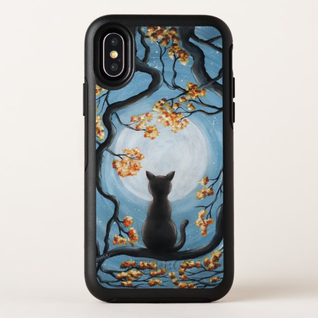 Whimsical Cat in Tree Full Moon Painting Otterbox iPhone Case (Back)