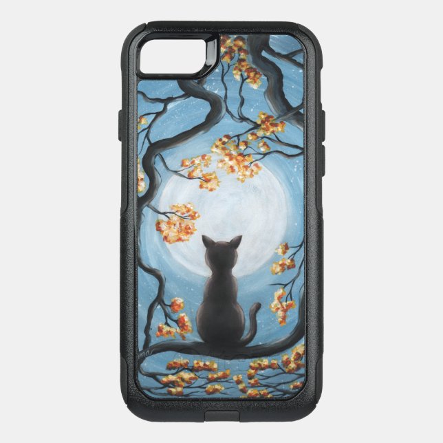 Whimsical Cat in Tree Full Moon Painting Otterbox iPhone Case (Back)