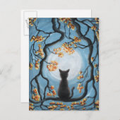 Whimsical Cat in Tree Full Moon Painting Postcard (Front/Back)