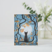 Whimsical Cat in Tree Full Moon Painting Postcard (Standing Front)