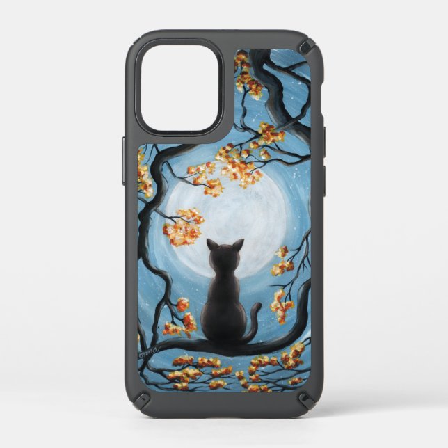 Whimsical Cat in Tree Full Moon Painting Speck iPhone 12 Mini Case (Front)