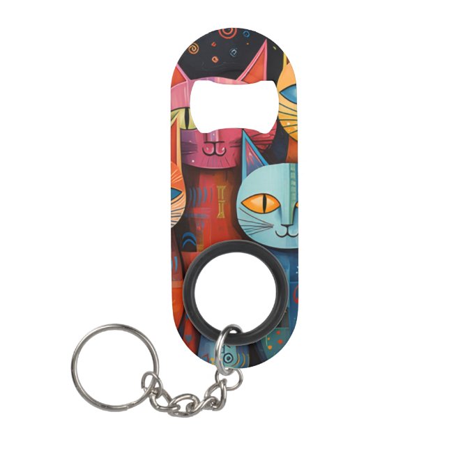 Whimsical Cat Keychain Bottle Opener (Front)