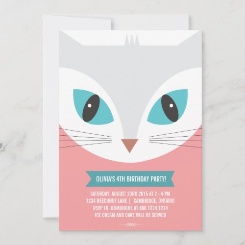 WHIMSICAL CAT KIDS BIRTHDAY PARTY INVITATION