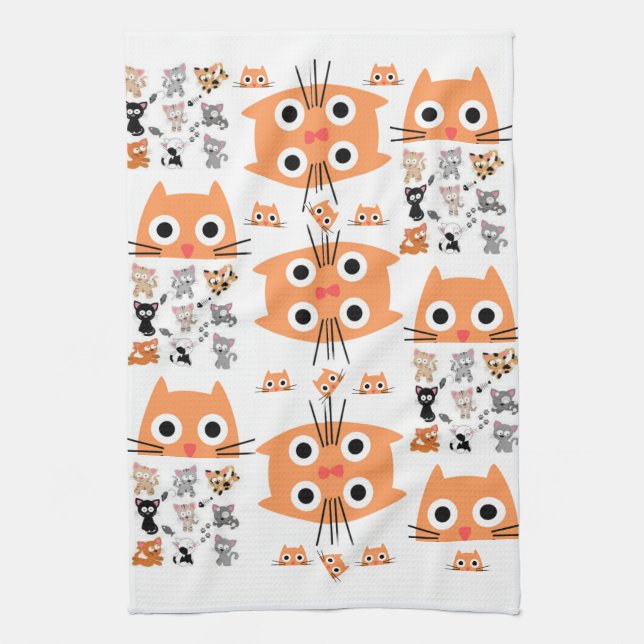 Whimsical Cat Kitchen Hand Towel (Vertical)