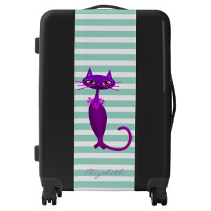 Whimsical Cat,Kitty, Stripes- Personalized Luggage