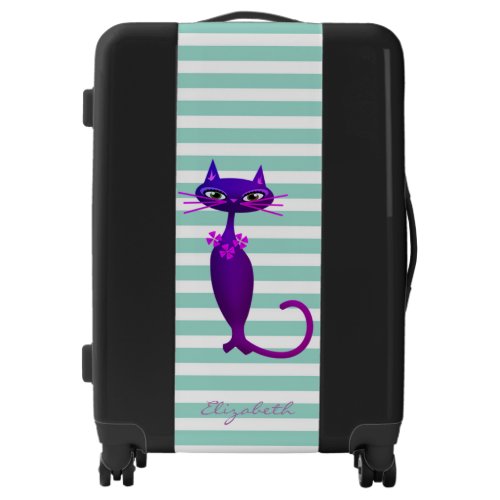 Whimsical CatKitty Stripes_ Personalized Luggage