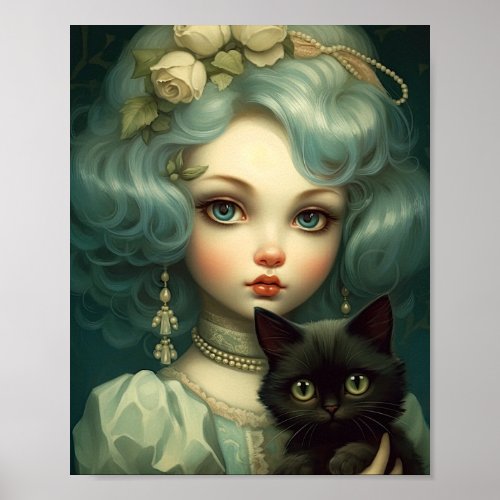 Whimsical Cat Lady _ Pop Surrealism Art Poster
