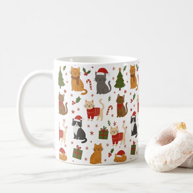 Whimsical Cat Lover's Cozy Christmas Mug (With Donut)