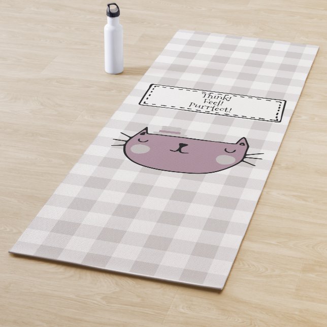 Whimsical Cat Lover's Purrfect Buffalo Plaid Yoga Mat (In Situ)
