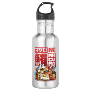 Whimsical Cat Maguro Tuna Sushi Workshop Stainless Steel Water Bottle