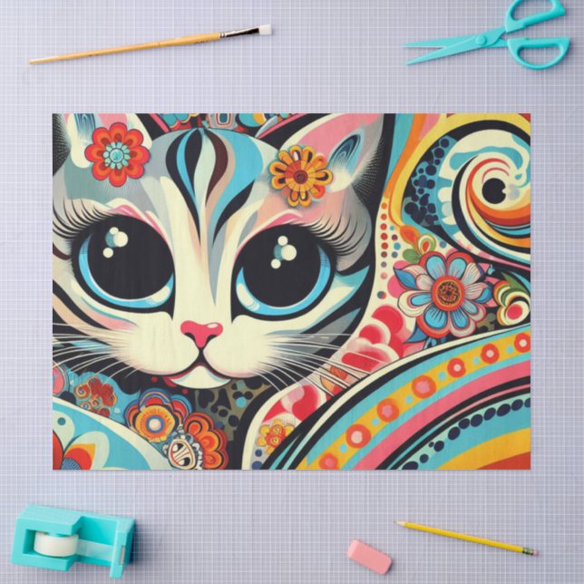 Whimsical Cat Mexican Folk Art Decoupage Tissue Paper (Craft)