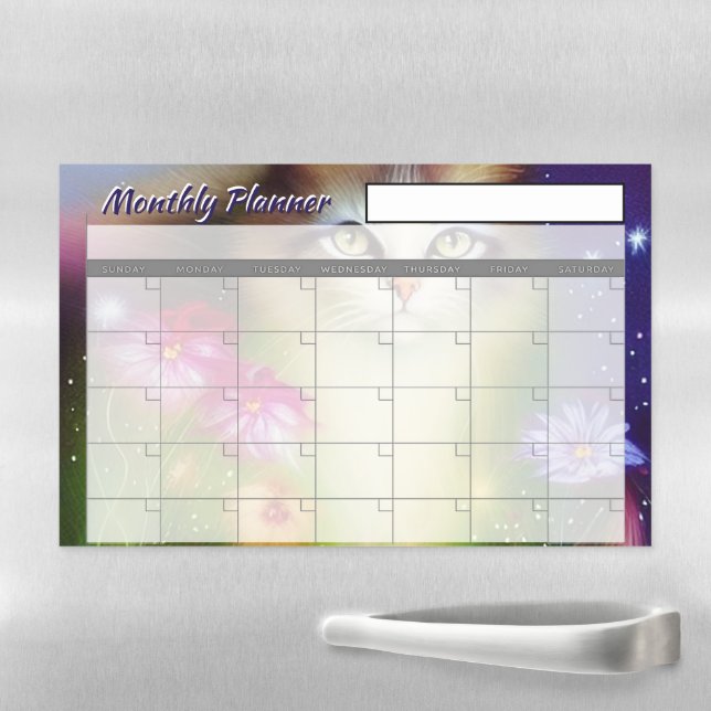 Whimsical cat monthy planner magnetic dry erase sheet (In Situ)
