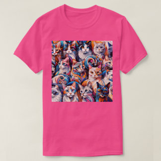 Whimsical Cat Mosaic - Kaleidoscopic Feline Fancy T-Shirt