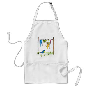 Whimsical Cat on a Clothesline Adult Apron