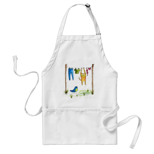 Whimsical Cat on a Clothesline Adult Apron (Front)