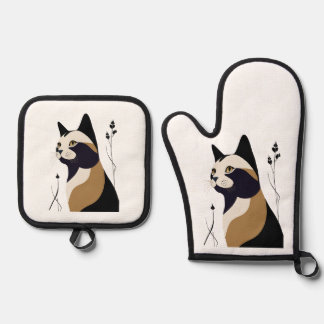 Whimsical Cat Oven Mitt & Pot Holder Set