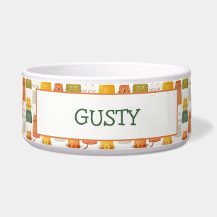 Whimsical Cat Pattern Cute Felines Cat Name Bowl