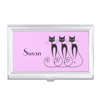 Whimsical Cat Personalize Name Business Card Case by petcherishedangels at Zazzle