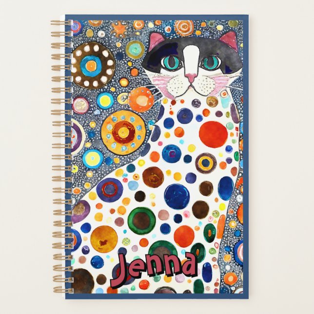 Whimsical Cat Personalized Spiral Weekly Monthly Planner (Front)