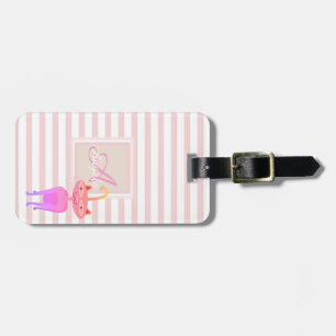 Whimsical Cat Pink Stripe Monogram-Personalized Luggage Tag