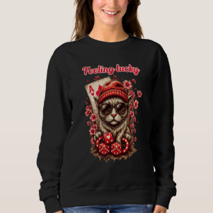 Whimsical Cat Poker Celebration Sweatshirt