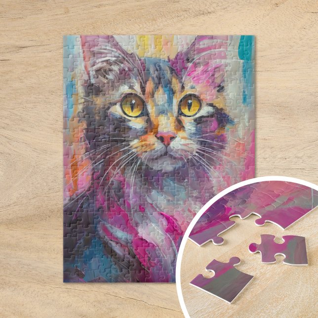 Whimsical Cat Portrait Abstract Modern Art Jigsaw Puzzle (Creator Uploaded)