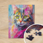 Whimsical Cat Portrait Abstract Modern Art Jigsaw Puzzle<br><div class="desc">A vibrant, modern art cat portrait featuring whimsical bright colors, including teal, yellow, pink, and orange. The playful color palette and expressive brushstrokes bring the cat’s personality to life in a fun, imaginative way. This lively and bold interpretation of a classic pet portrait blends contemporary style with a sense of...</div>