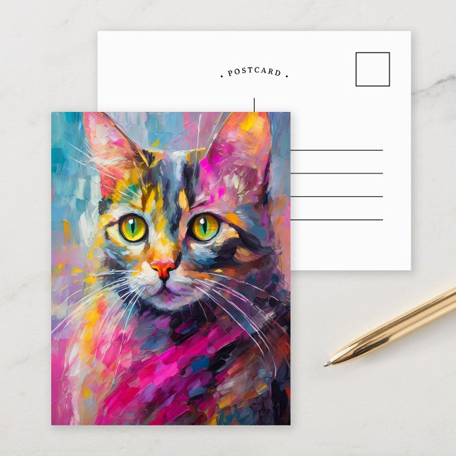 Whimsical Cat Portrait Abstract Modern Art Postcard (Creator Uploaded)