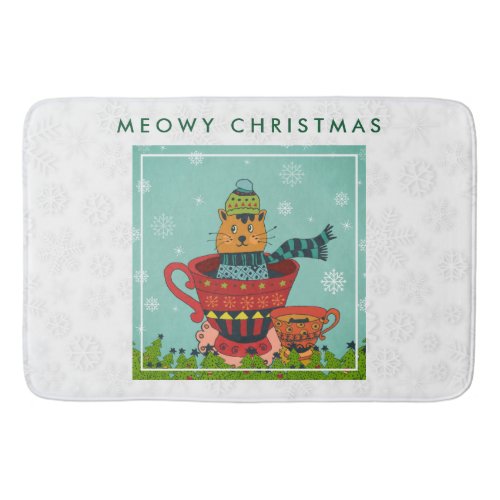 Whimsical Cat Sitting in a Teacup Christmas Bath Mat