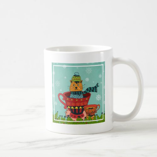 Whimsical Cat Sitting in a Teacup Christmas Coffee Mug