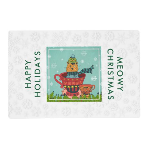 Whimsical Cat Sitting in a Teacup Christmas Placemat