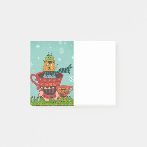 Whimsical Cat Sitting in a Teacup Christmas Post_it Notes