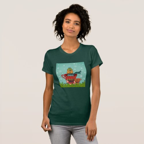 Whimsical Cat Sitting in a Teacup Christmas T_Shirt