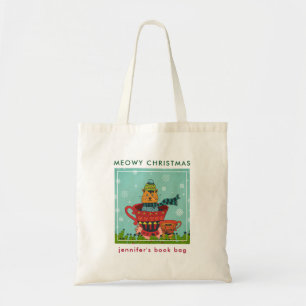 Whimsical Cat Sitting in a Teacup Christmas Tote Bag