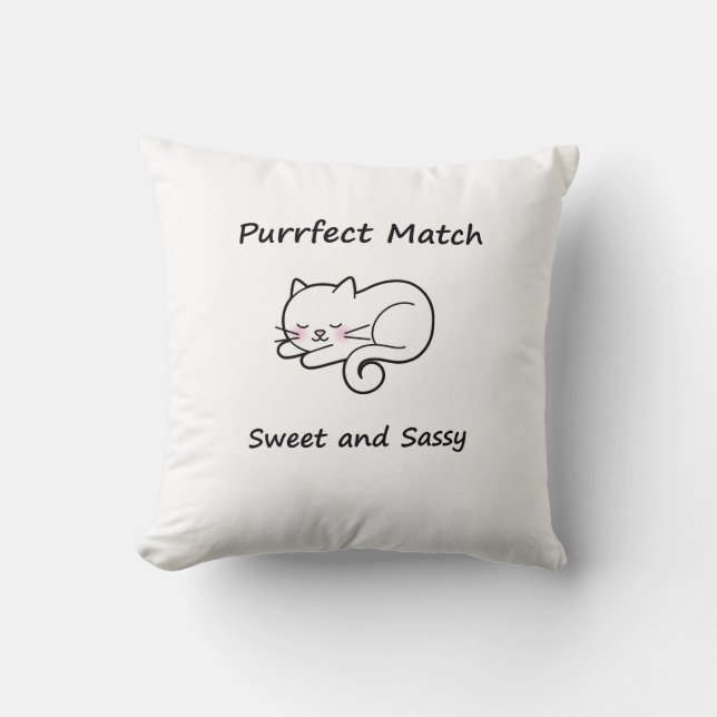 Whimsical Cat Throw Pillow (Front)