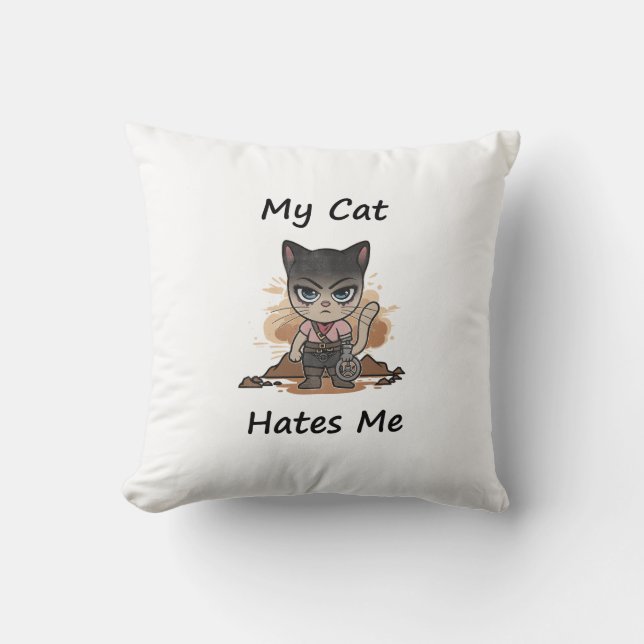 Whimsical Cat Throw Pillow (Front)