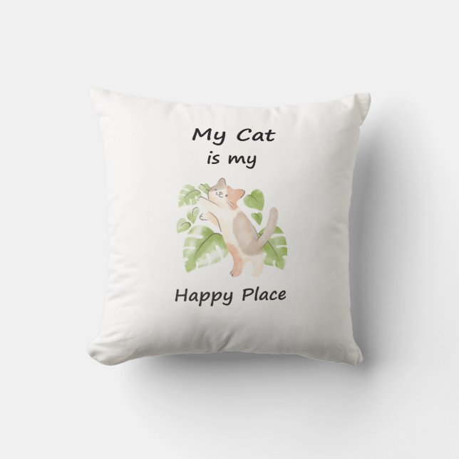 Whimsical Cat Throw Pillow (Front)