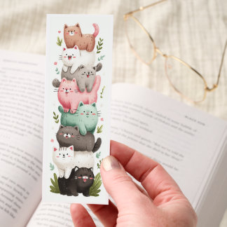 Whimsical Cat Tower with Flowers and Leaves Bookmarks