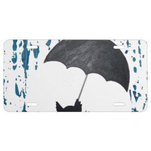 Whimsical Cat under Umbrella License Plate