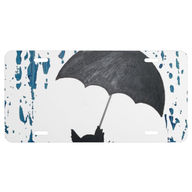 Whimsical Cat under Umbrella License Plate (Front)