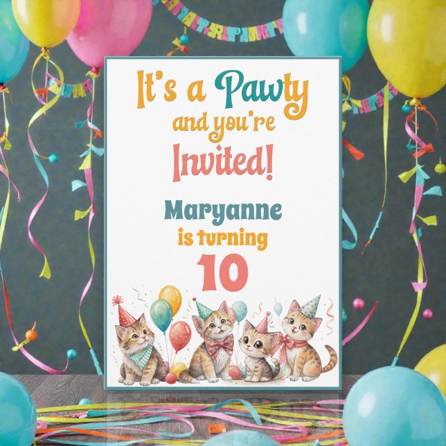 Whimsical Cat Watercolor Birthday Invitation (Creator Uploaded)