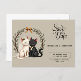 Whimsical Cat Wedding Save the Date Postcard