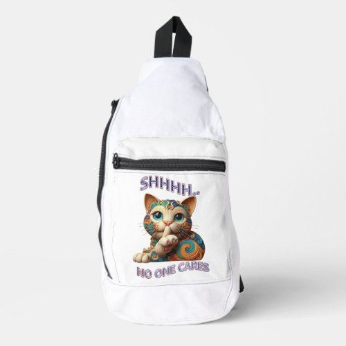 Whimsical Cat Whispers Shhh No One Cares Sling Bag