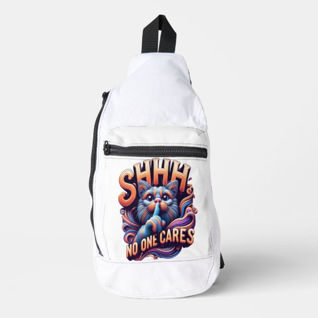 Whimsical Cat Whispers Shhh No One Cares Sling Bag (Front)