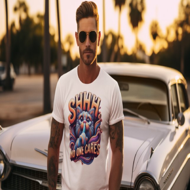 Whimsical Cat Whispers Shhh No One Cares T-Shirt (Creator Uploaded)