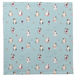 Whimsical Cat & Wine Cloth Napkin