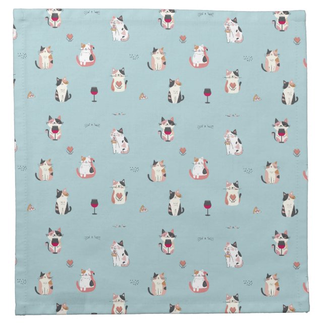Whimsical Cat & Wine Cloth Napkin (Front)