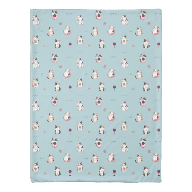 Whimsical Cat & Wine Duvet Cover: Perfect for Cat  (Back)